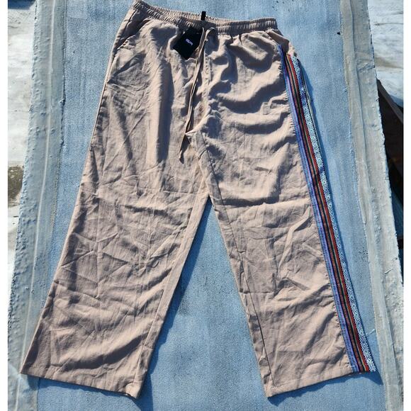 Lagenlook Tan Size XL 100% Cotton Pants Pull On Stretch NWT Giruns W Tribal Line - Picture 1 of 10